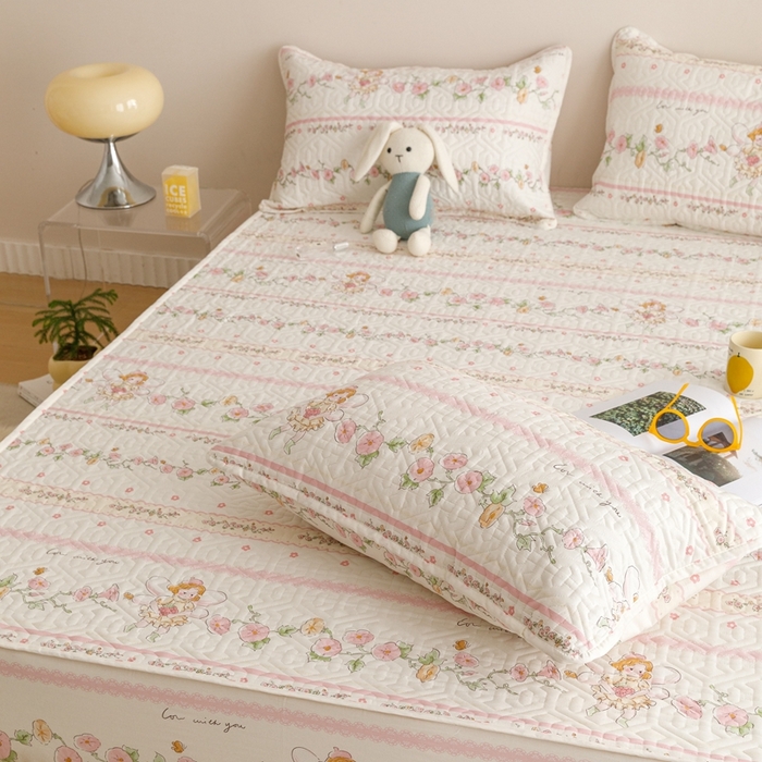 91家纺网 家纺一手货源 找家纺 忘忧草 2023新款A类全棉印花夹棉床笠 可韵