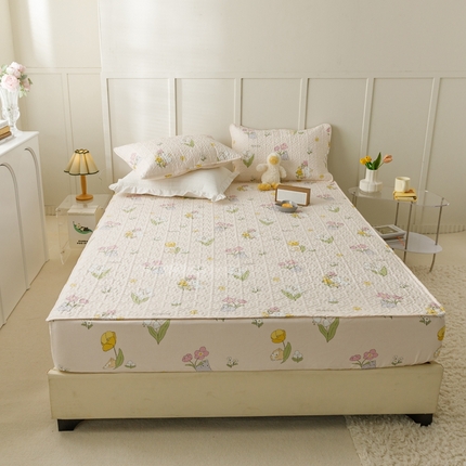 91家纺网 家纺一手货源 找家纺 忘忧草 2023新款A类全棉印花夹棉床笠 园林兔-玉