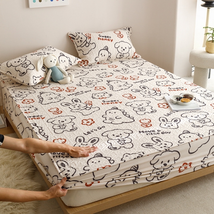 91家纺网 家纺一手货源 找家纺 忘忧草 2023新款A类全棉印花夹棉床笠 简笔画