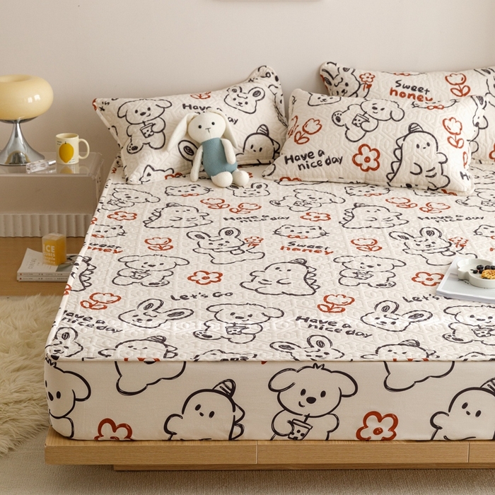 91家纺网 家纺一手货源 找家纺 忘忧草 2023新款A类全棉印花夹棉床笠 简笔画