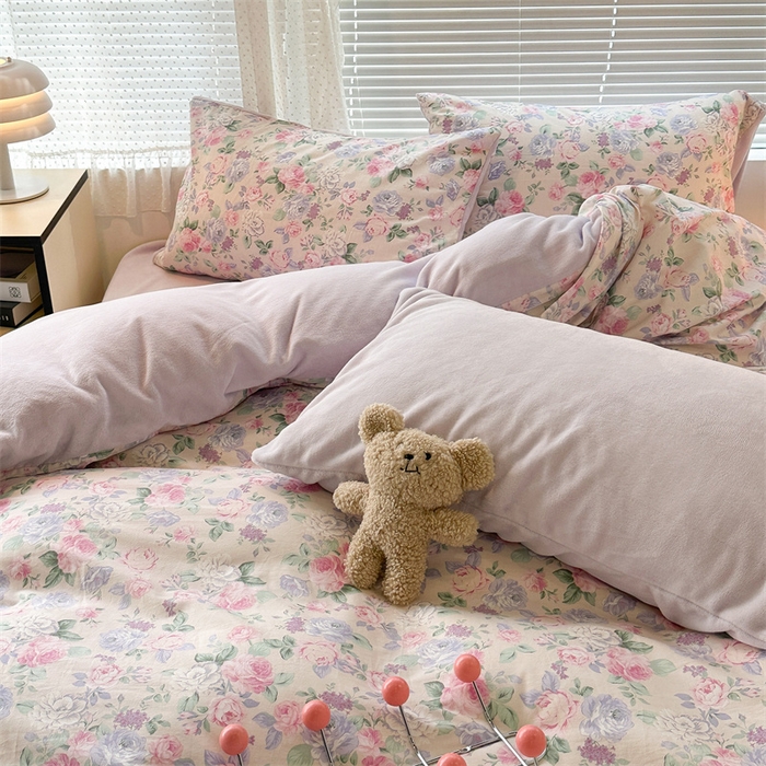 91家纺网 家纺一手货源 找家纺 昔可家纺 2023新款全棉加绒四件套 梨花小调