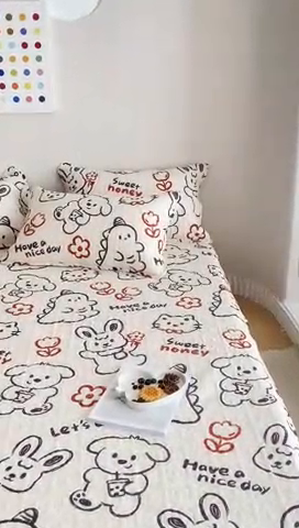 91家纺网 家纺一手货源 找家纺 忘忧草 2023新款A类全棉印花夹棉床笠 简笔画