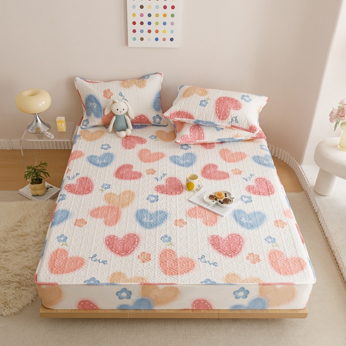 91家纺网 家纺一手货源 找家纺 忘忧草 2023新款A类全棉印花夹棉床笠 幸福满满