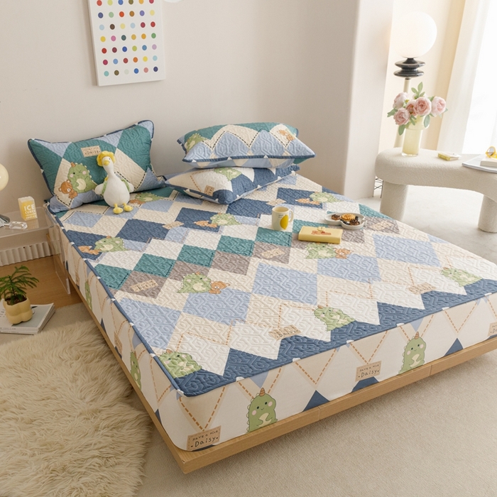 91家纺网 家纺一手货源 找家纺 忘忧草 2023新款A类全棉印花夹棉床笠 淘淘龙