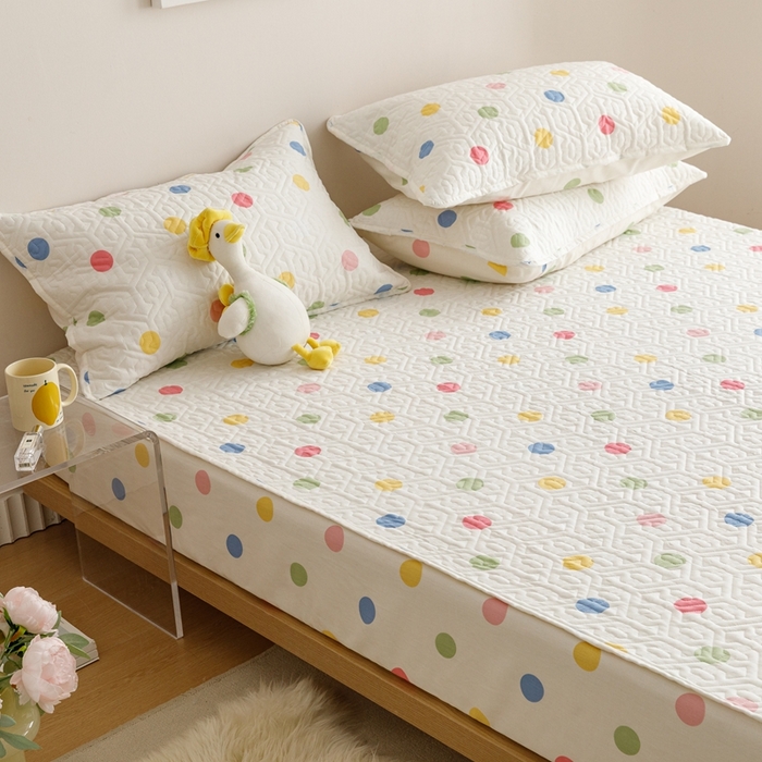 91家纺网 家纺一手货源 找家纺 忘忧草 2023新款A类全棉印花夹棉床笠 活力波点