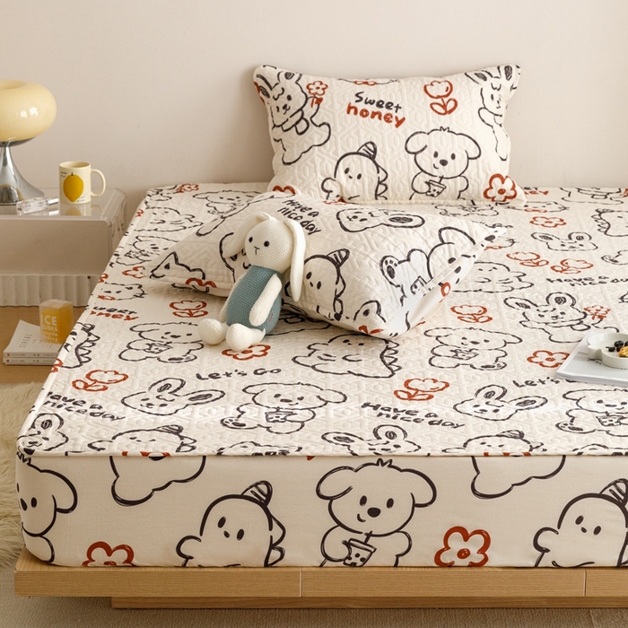 91家纺网 家纺一手货源 找家纺 忘忧草 2023新款A类全棉印花夹棉床笠 简笔画