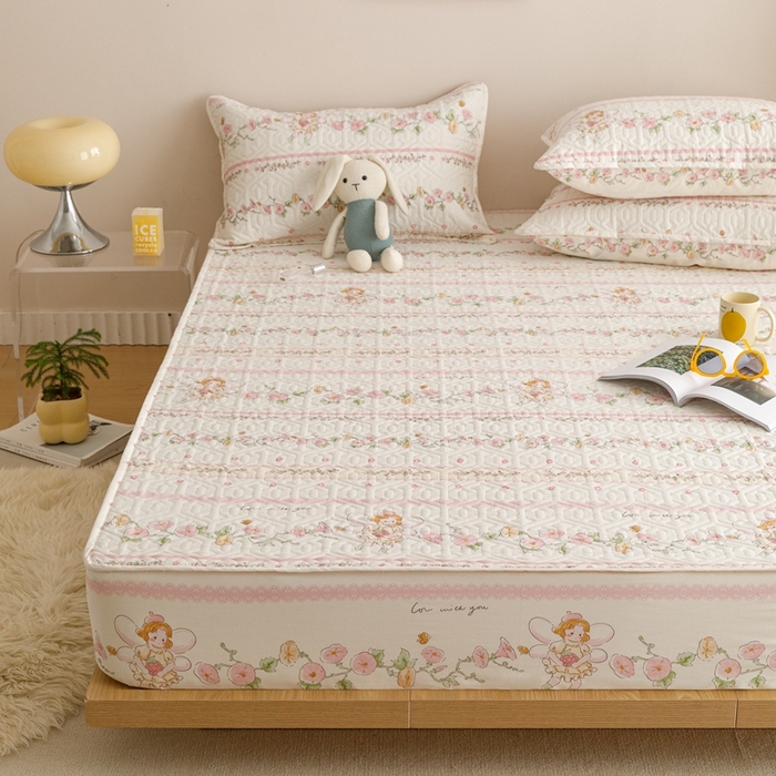 91家纺网 家纺一手货源 找家纺 忘忧草 2023新款A类全棉印花夹棉床笠 可韵