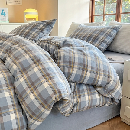 91家纺网 家纺一手货源 找家纺 （总）北欧良品  2023新款色织全棉无印良品水洗棉四件套