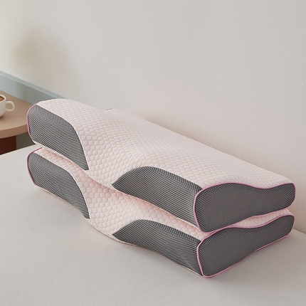 91家纺网 家纺一手货源 找家纺 乐可 2023新款针织蝶形乳胶枕 针织蝶形乳胶枕-粉色35*60*8/12cm【一对装】