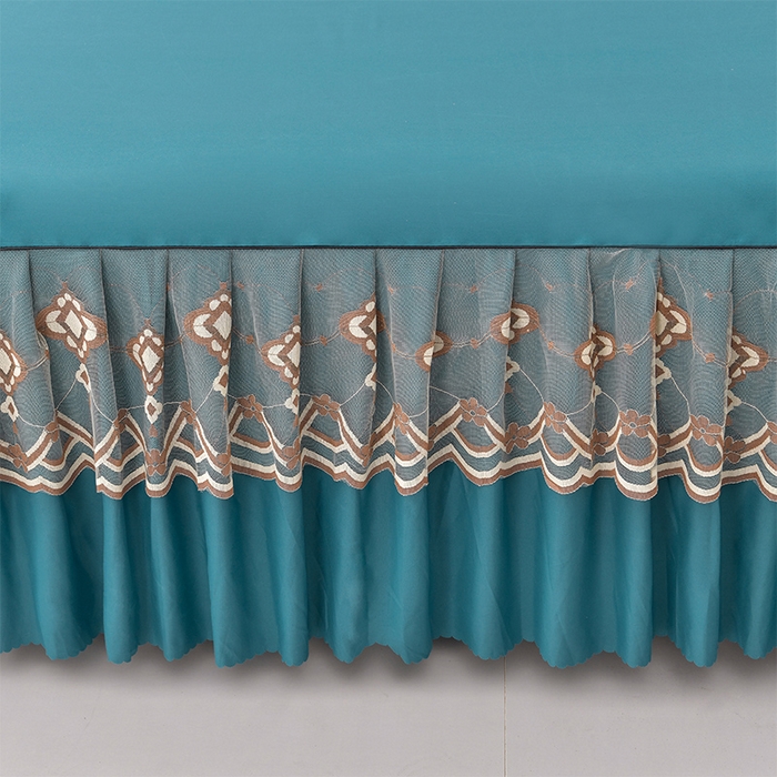 91家纺网 家纺一手货源 找家纺 （总）艾裙海 2025跨境外贸新款纯色乐卡棉90克细丝磨毛蕾丝边床裙