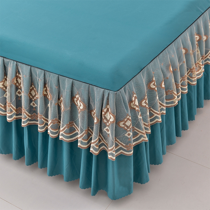 91家纺网 家纺一手货源 找家纺 （总）艾裙海 2025跨境外贸新款纯色乐卡棉90克细丝磨毛蕾丝边床裙