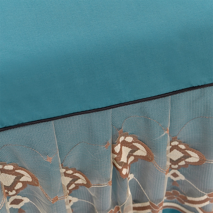 91家纺网 家纺一手货源 找家纺 （总）艾裙海 2025跨境外贸新款纯色乐卡棉90克细丝磨毛蕾丝边床裙