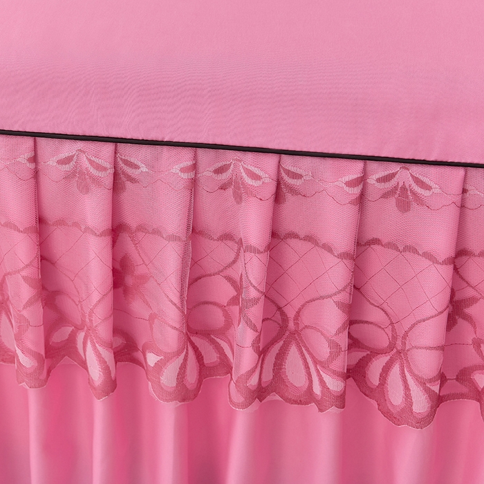 91家纺网 家纺一手货源 找家纺 艾裙海 2025跨境外贸新款纯色乐卡棉90克细丝磨毛蕾丝边床裙 粉红色