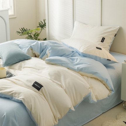 91家纺网 家纺一手货源 找家纺 卡姿家纺 2023新款无印水洗棉系列-单被套 被套（白+天空蓝）
