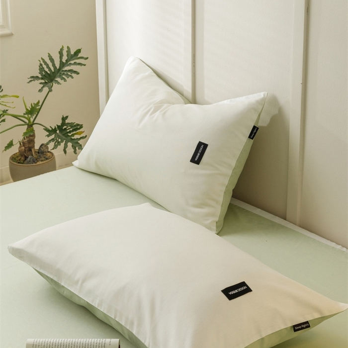91家纺网 家纺一手货源 找家纺 卡姿家纺 2023新款无印水洗棉系列-枕套 白+豆绿枕套