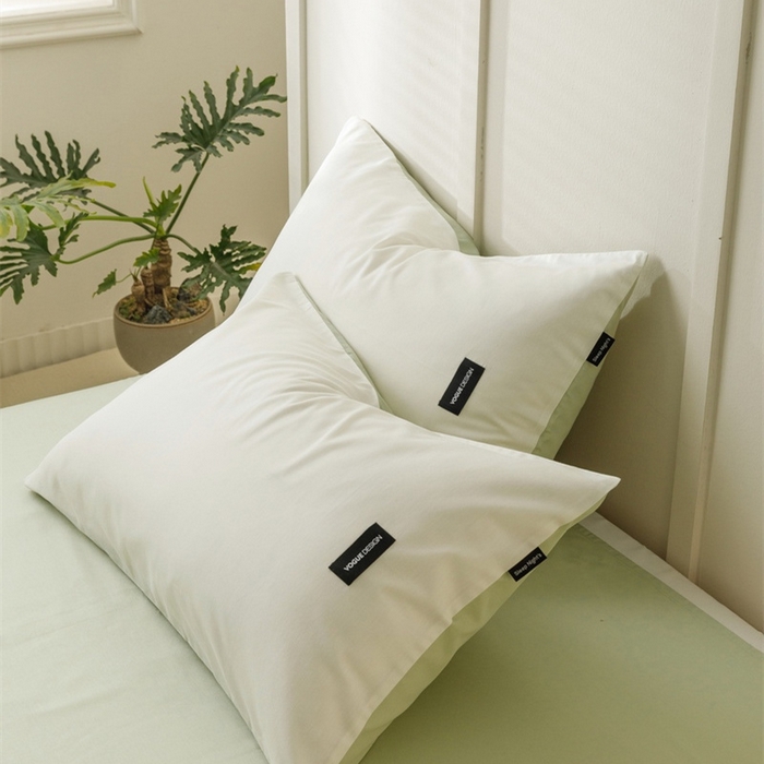 91家纺网 家纺一手货源 找家纺 卡姿家纺 2023新款无印水洗棉系列-枕套 白+豆绿枕套