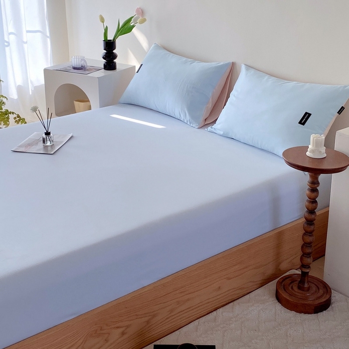 91家纺网 家纺一手货源 找家纺 卡姿家纺 2023新款无印水洗棉系列-单床笠 床笠-天空蓝