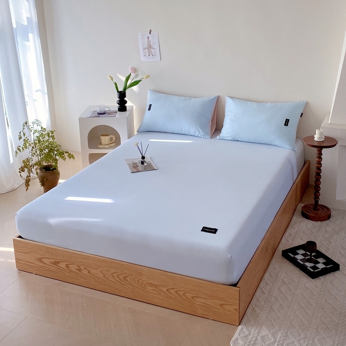 91家纺网 家纺一手货源 找家纺 卡姿家纺 2023新款无印水洗棉系列-单床笠 床笠-天空蓝