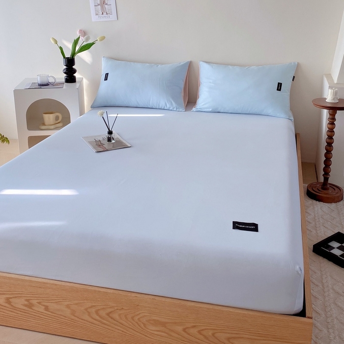 91家纺网 家纺一手货源 找家纺 卡姿家纺 2023新款无印水洗棉系列-单床笠 床笠-天空蓝