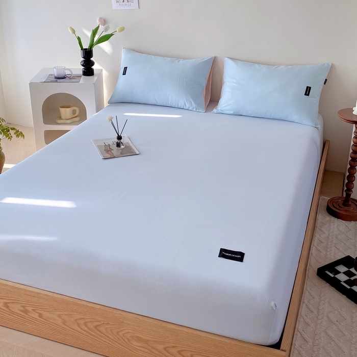 91家纺网 家纺一手货源 找家纺 卡姿家纺 2023新款无印水洗棉系列-单床笠 床笠-天空蓝