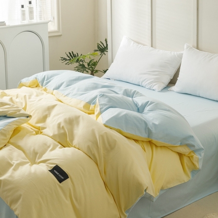91家纺网 家纺一手货源 找家纺 卡姿家纺 2023新款无印水洗棉系列-单被套 被套（雪梨黄+粉末蓝）