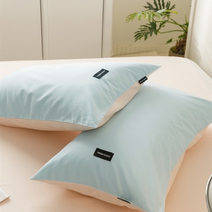 91家纺网 家纺一手货源 找家纺 卡姿家纺 2023新款无印水洗棉系列-枕套 粉末蓝+冰粉枕套