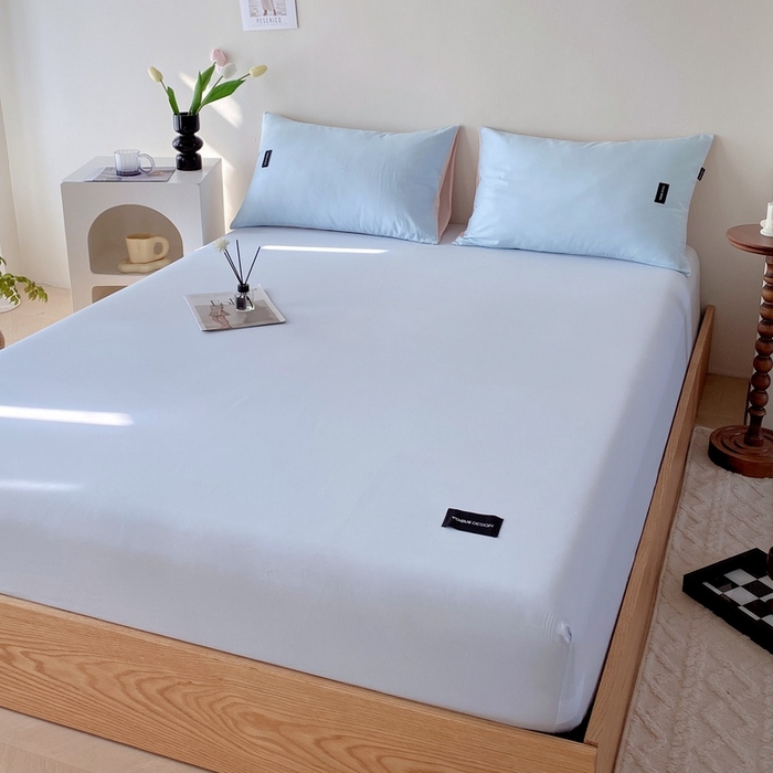 91家纺网 家纺一手货源 找家纺 卡姿家纺 2023新款无印水洗棉系列-单床笠 床笠-天空蓝