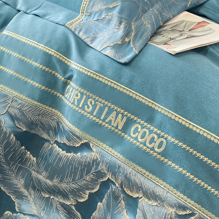 91家纺网 家纺一手货源 找家纺 涵宸家纺 2023新款原棉磨毛四件套-青叶 青叶-蓝