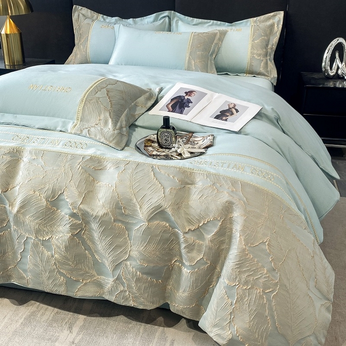 91家纺网 家纺一手货源 找家纺 涵宸家纺 2023新款原棉磨毛四件套-青叶 青叶-浅兰