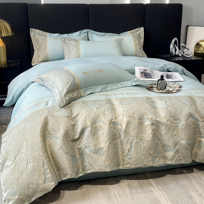 91家纺网 家纺一手货源 找家纺 涵宸家纺 2023新款原棉磨毛四件套-青叶 青叶-浅兰