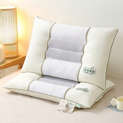 91家纺网 家纺一手货源 找家纺 梦叶草 2023新款全棉草本眠眠荞麦决明子护颈枕芯草本自然睡眠枕头 草本眠眠中网决明子枕一只