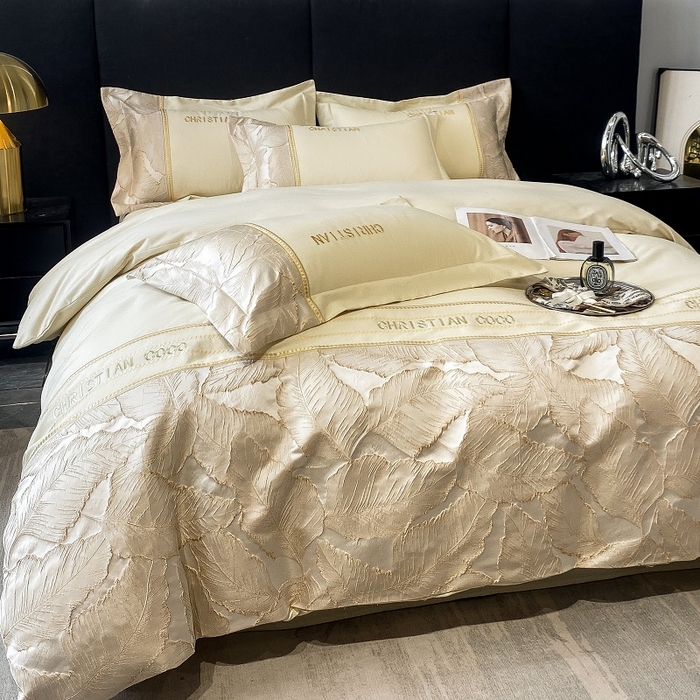 91家纺网 家纺一手货源 找家纺 涵宸家纺 2023新款原棉磨毛四件套-青叶 青叶-米