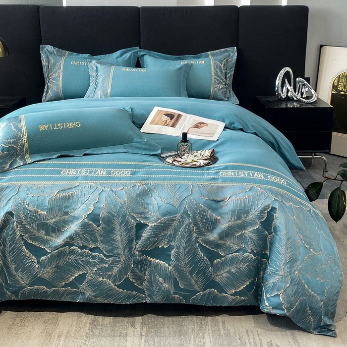 91家纺网 家纺一手货源 找家纺 涵宸家纺 2023新款原棉磨毛四件套-青叶 青叶-蓝