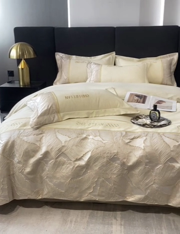 91家纺网 家纺一手货源 找家纺 涵宸家纺 2023新款原棉磨毛四件套-青叶 青叶-米