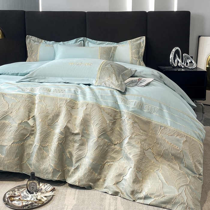 91家纺网 家纺一手货源 找家纺 涵宸家纺 2023新款原棉磨毛四件套-青叶 青叶-浅兰