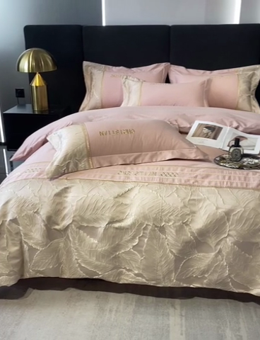 91家纺网 家纺一手货源 找家纺 涵宸家纺 2023新款原棉磨毛四件套-青叶 青叶-粉