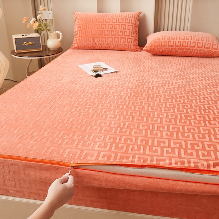 91家纺网 家纺一手货源 找家纺 （总）纤雅床笠 2024新款高克重压花宝宝绒六面全包床笠