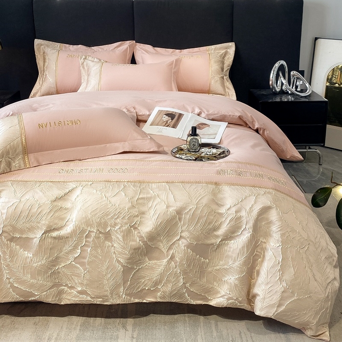 91家纺网 家纺一手货源 找家纺 涵宸家纺 2023新款原棉磨毛四件套-青叶 青叶-粉