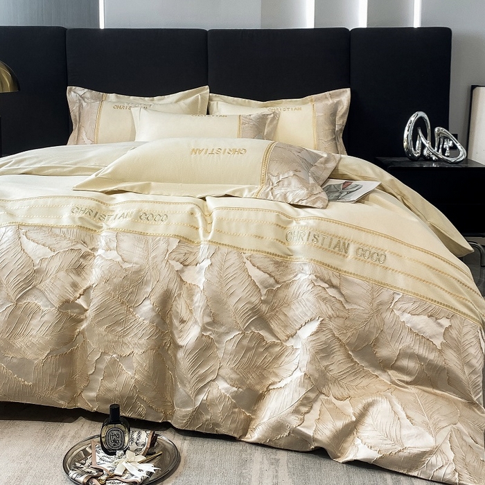 91家纺网 家纺一手货源 找家纺 涵宸家纺 2023新款原棉磨毛四件套-青叶 青叶-米