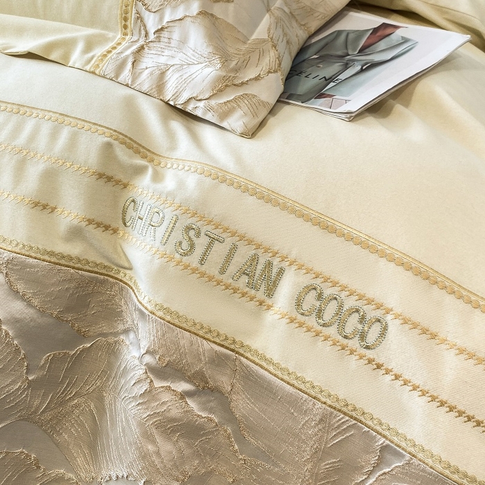 91家纺网 家纺一手货源 找家纺 涵宸家纺 2023新款原棉磨毛四件套-青叶 青叶-米