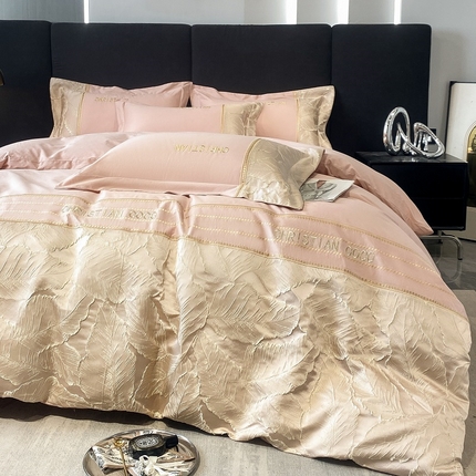 涵宸家纺 2023新款原棉磨毛四件套-青叶 青叶-粉