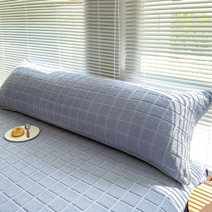 爱港家纺 2023新款全棉A类毛巾布升级款长枕巾枕芯保护套 暖棉.蓝