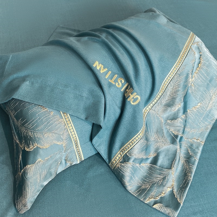 91家纺网 家纺一手货源 找家纺 涵宸家纺 2023新款原棉磨毛四件套-青叶 青叶-蓝