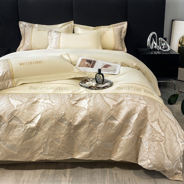 91家纺网 家纺一手货源 找家纺 涵宸家纺 2023新款原棉磨毛四件套-青叶 青叶-米