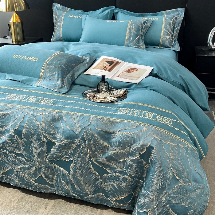 91家纺网 家纺一手货源 找家纺 涵宸家纺 2023新款原棉磨毛四件套-青叶 青叶-蓝