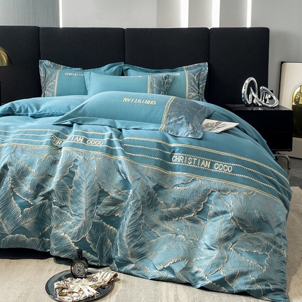 涵宸家纺 2023新款原棉磨毛四件套-青叶 青叶-蓝