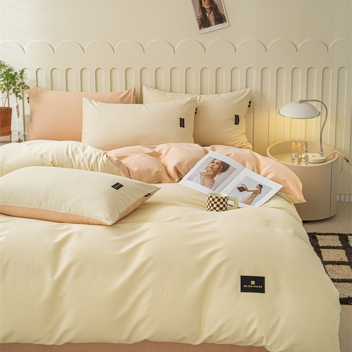 91家纺网 家纺一手货源 找家纺 涵宸家纺 棉磨毛-纯色织标-四件套（含单品） 奶昔白+粉