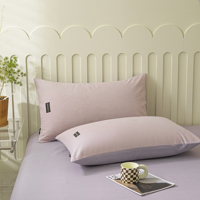 91家纺网 家纺一手货源 找家纺 涵宸家纺 棉磨毛-纯色织标-四件套（含单品） 浅紫+烟紫