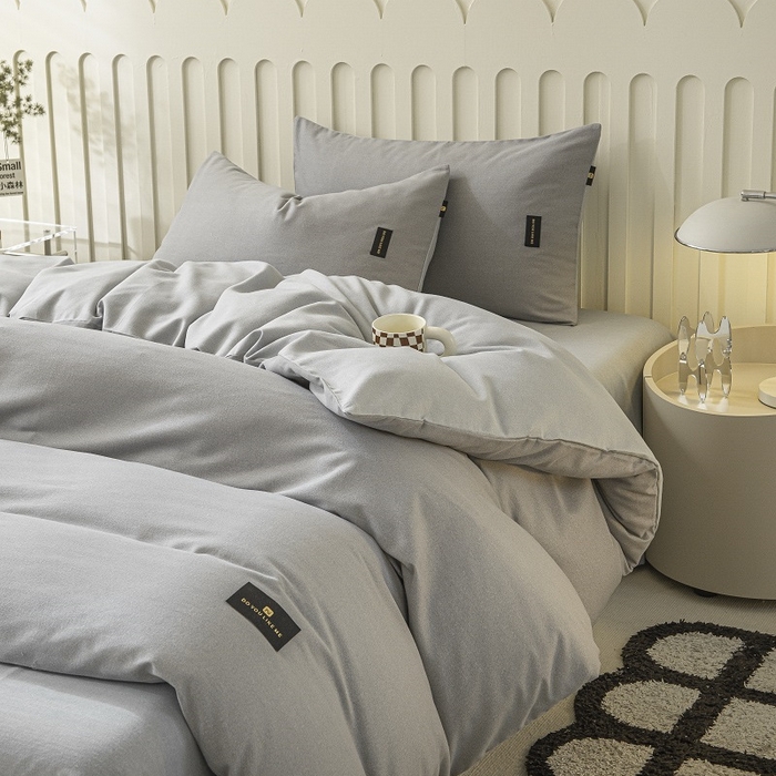 91家纺网 家纺一手货源 找家纺 涵宸家纺 棉磨毛-纯色织标-四件套（含单品） 中灰+浅灰