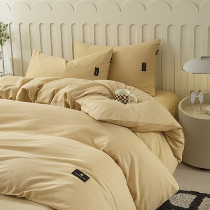 涵宸家纺 棉磨毛-纯色织标-四件套（含单品） 奶咖